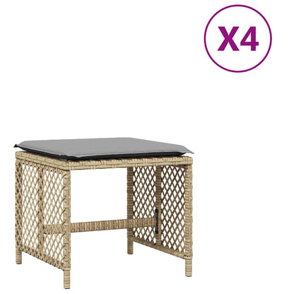 Sgabelli Giardino Cuscini 4pz Beige Misto 41x41x36cm Polyrattan | homemem39