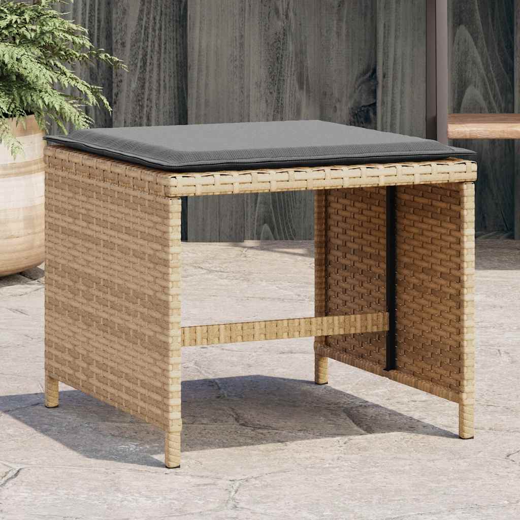 Sgabelli Giardino Cuscini 4pz Beige Misto 41x41x36cm Polyrattan | homemem39