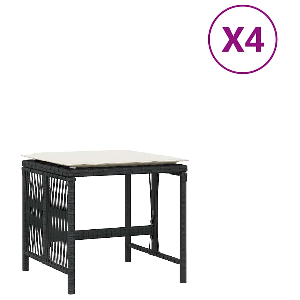 Sgabelli da Giardino con Cuscini 4pz Neri 41x41x36cm Polyrattan | homemem39