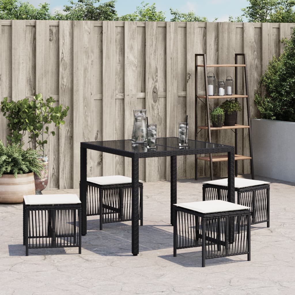 Sgabelli da Giardino con Cuscini 4pz Neri 41x41x36cm Polyrattan - homemem39