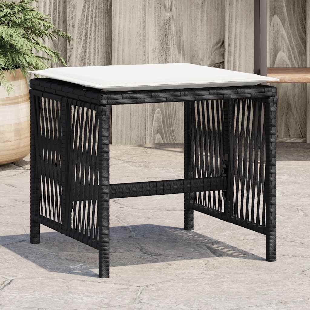 Sgabelli da Giardino con Cuscini 4pz Neri 41x41x36cm Polyrattan | homemem39