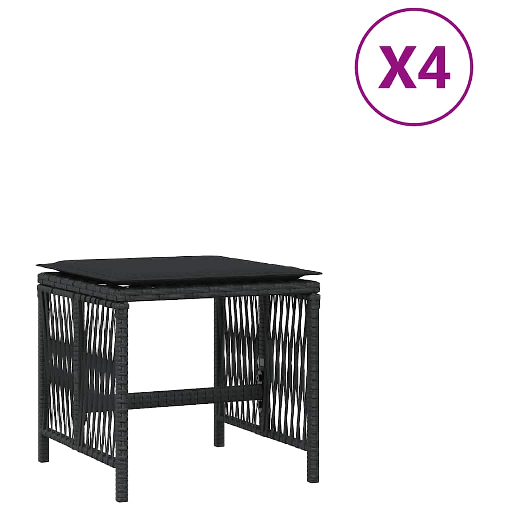 Sgabelli da Giardino con Cuscini 4pz Neri 41x41x36cm Polyrattan | homemem39