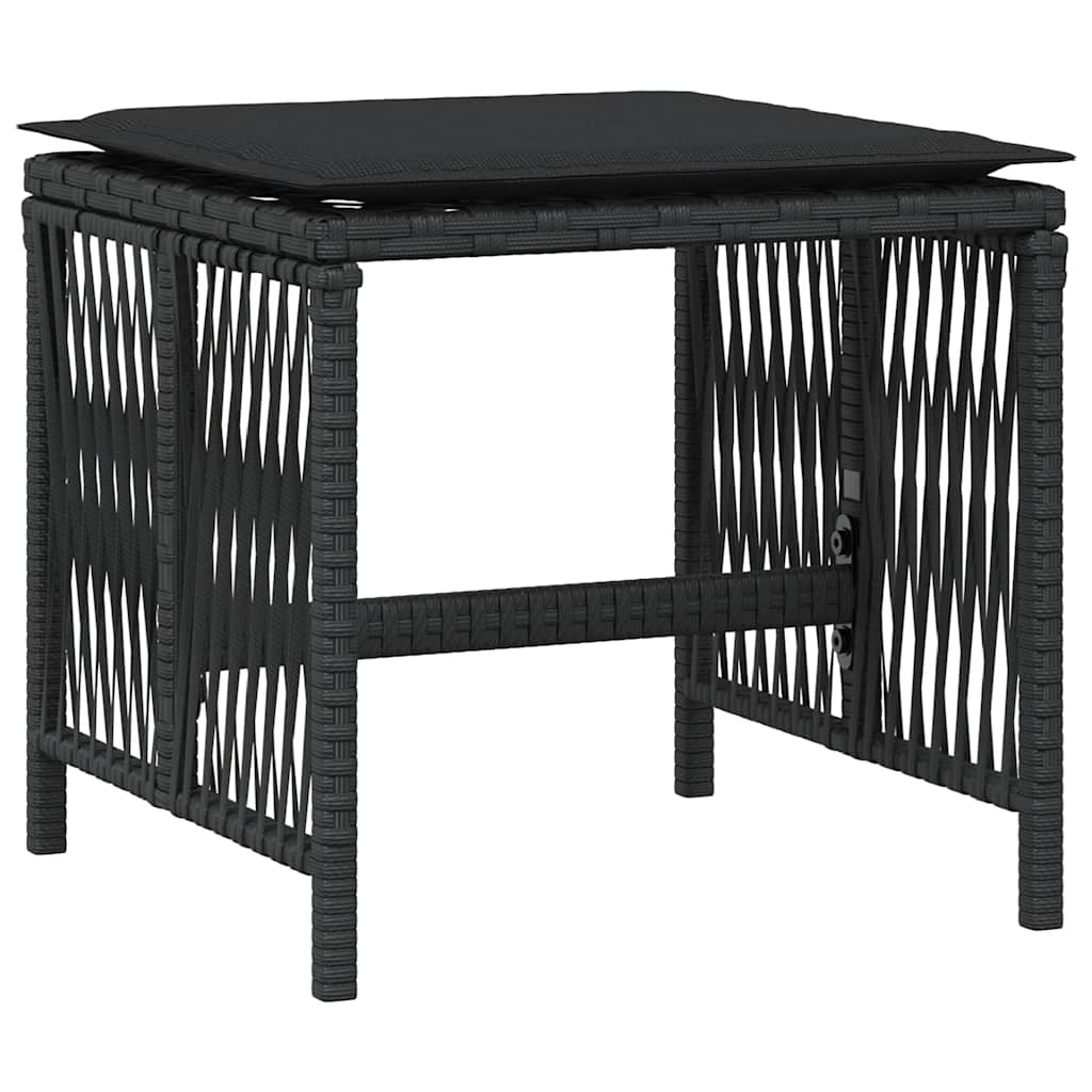 Sgabelli da Giardino con Cuscini 4pz Neri 41x41x36cm Polyrattan | homemem39