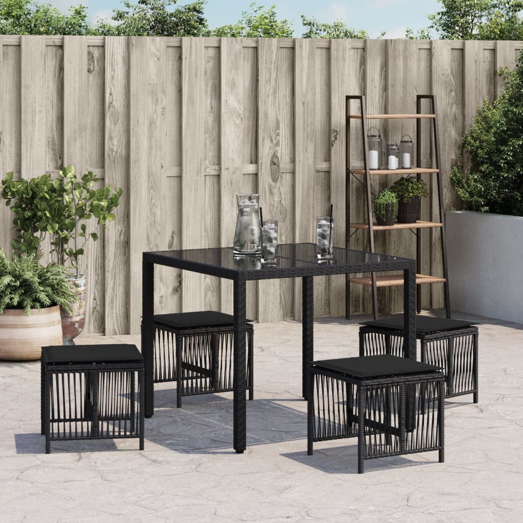 Sgabelli da Giardino con Cuscini 4pz Neri 41x41x36cm Polyrattan - homemem39