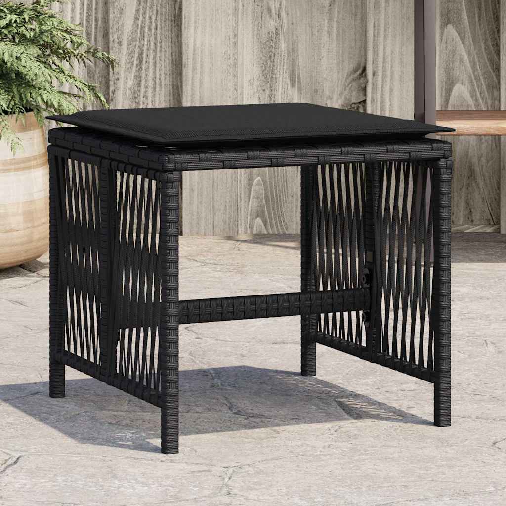 Sgabelli da Giardino con Cuscini 4pz Neri 41x41x36cm Polyrattan | homemem39