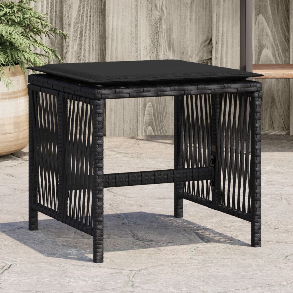 Sgabelli da Giardino con Cuscini 4pz Neri 41x41x36cm Polyrattan - homemem39