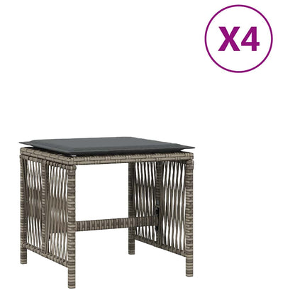 Sgabelli Giardino con Cuscini 4pz Grigi 41x41x36cm Polyrattan | homemem39