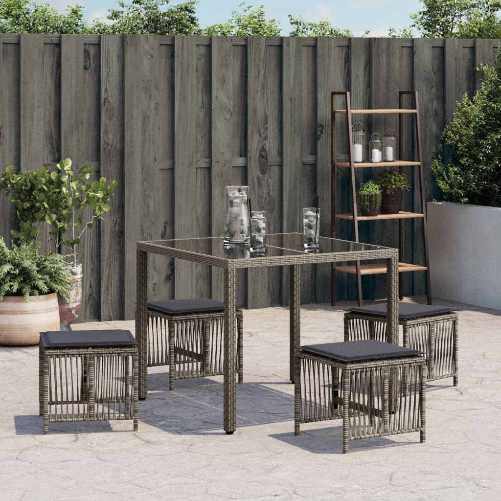 Sgabelli Giardino con Cuscini 4pz Grigi 41x41x36cm Polyrattan - homemem39