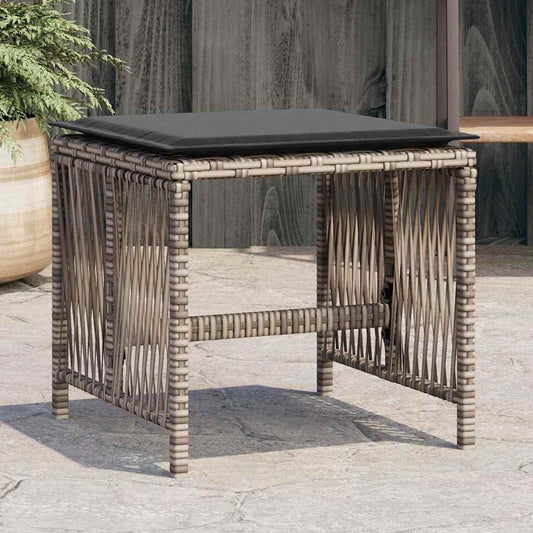 Sgabelli Giardino con Cuscini 4pz Grigi 41x41x36cm Polyrattan | homemem39