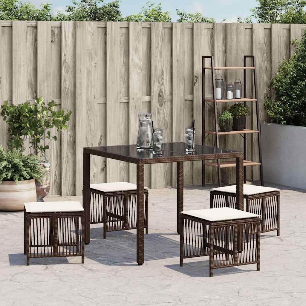 Sgabelli Giardino con Cuscini 4pz Marroni 41x41x36cm Polyrattan - homemem39