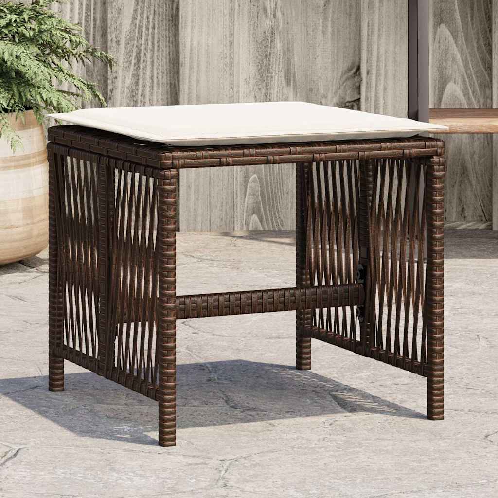 Sgabelli Giardino con Cuscini 4pz Marroni 41x41x36cm Polyrattan | homemem39