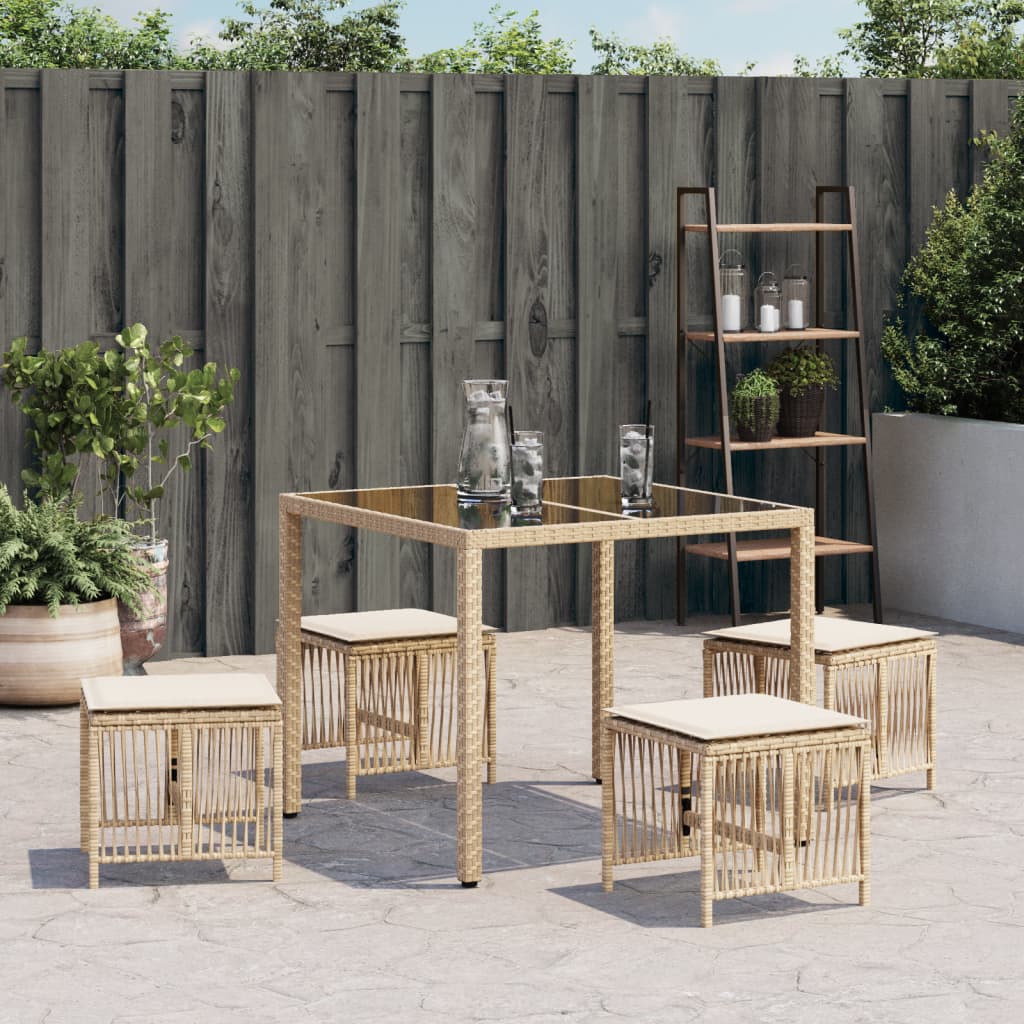 Sgabelli Giardino con Cuscini 4pz Beige 41x41x36cm Polyrattan - homemem39