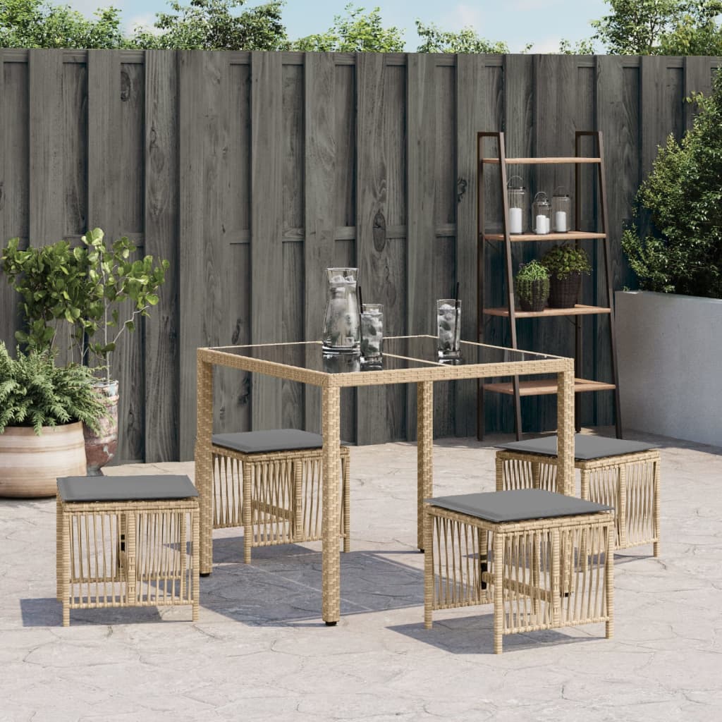 Sgabelli Giardino Cuscini 4pz Beige Misto 41x41x36cm Polyrattan - homemem39