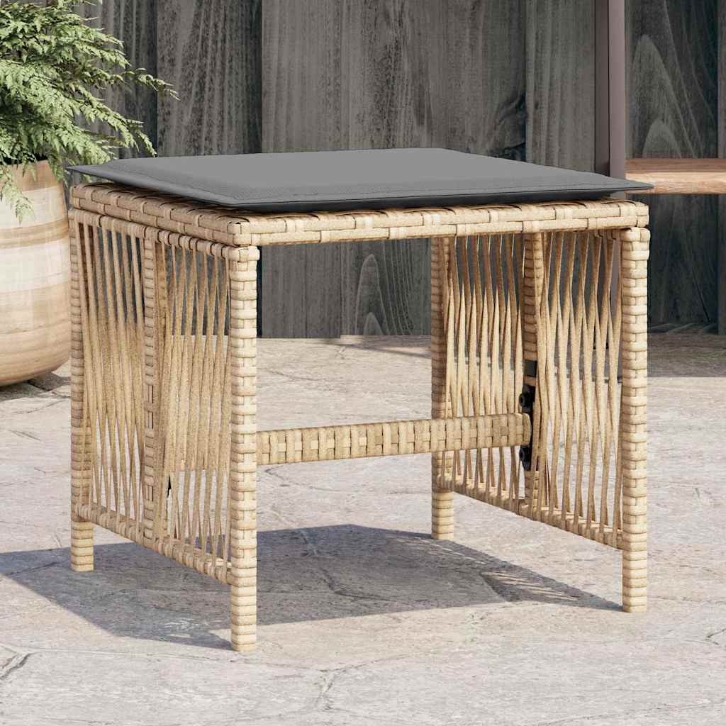 Sgabelli Giardino Cuscini 4pz Beige Misto 41x41x36cm Polyrattan | homemem39