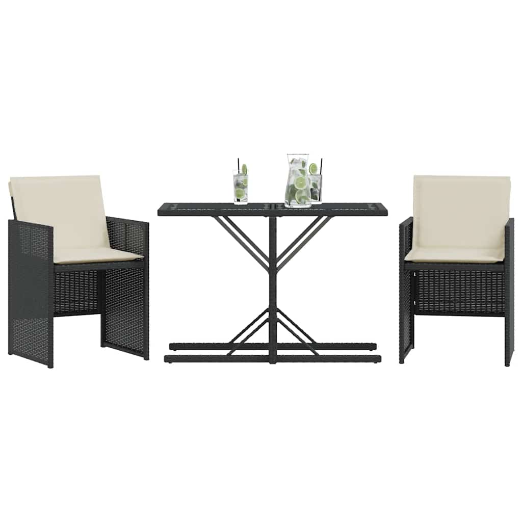 Set da Bistrò 3 pz con Cuscini Nero in Polyrattan | homemem39