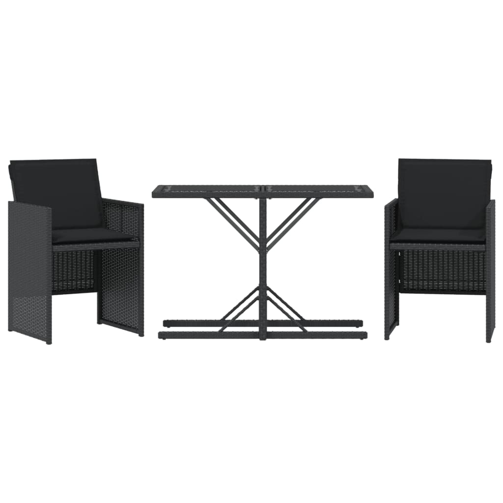 Set da Bistrò 3 pz con Cuscini Nero in Polyrattan - homemem39