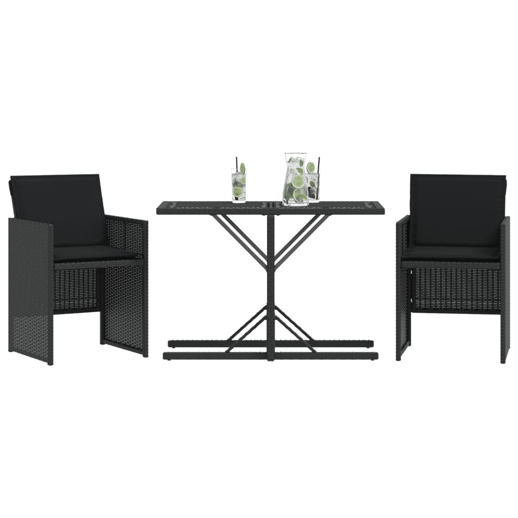 Set da Bistrò 3 pz con Cuscini Nero in Polyrattan - homemem39