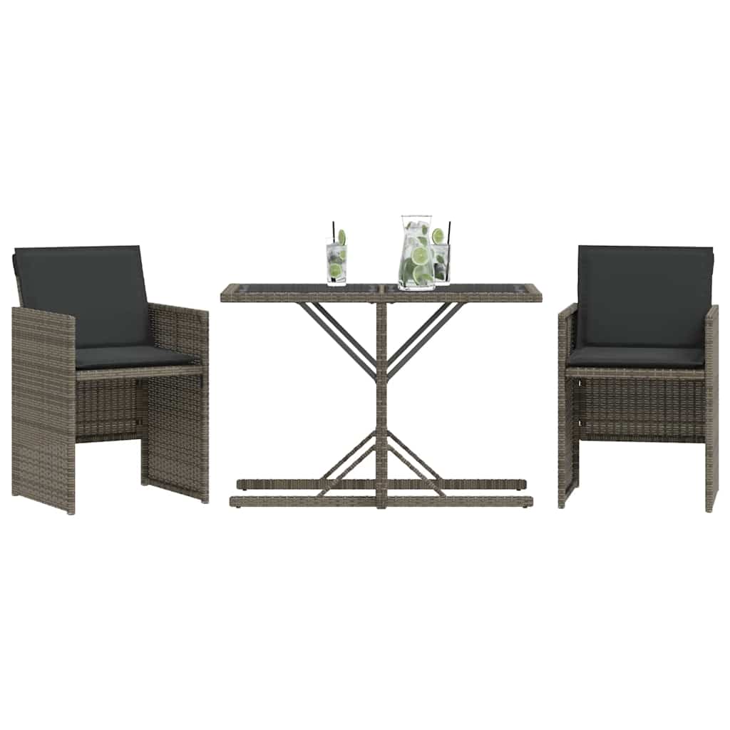 Set da Bistrò 3 pz con Cuscini Grigio in Polyrattan | homemem39