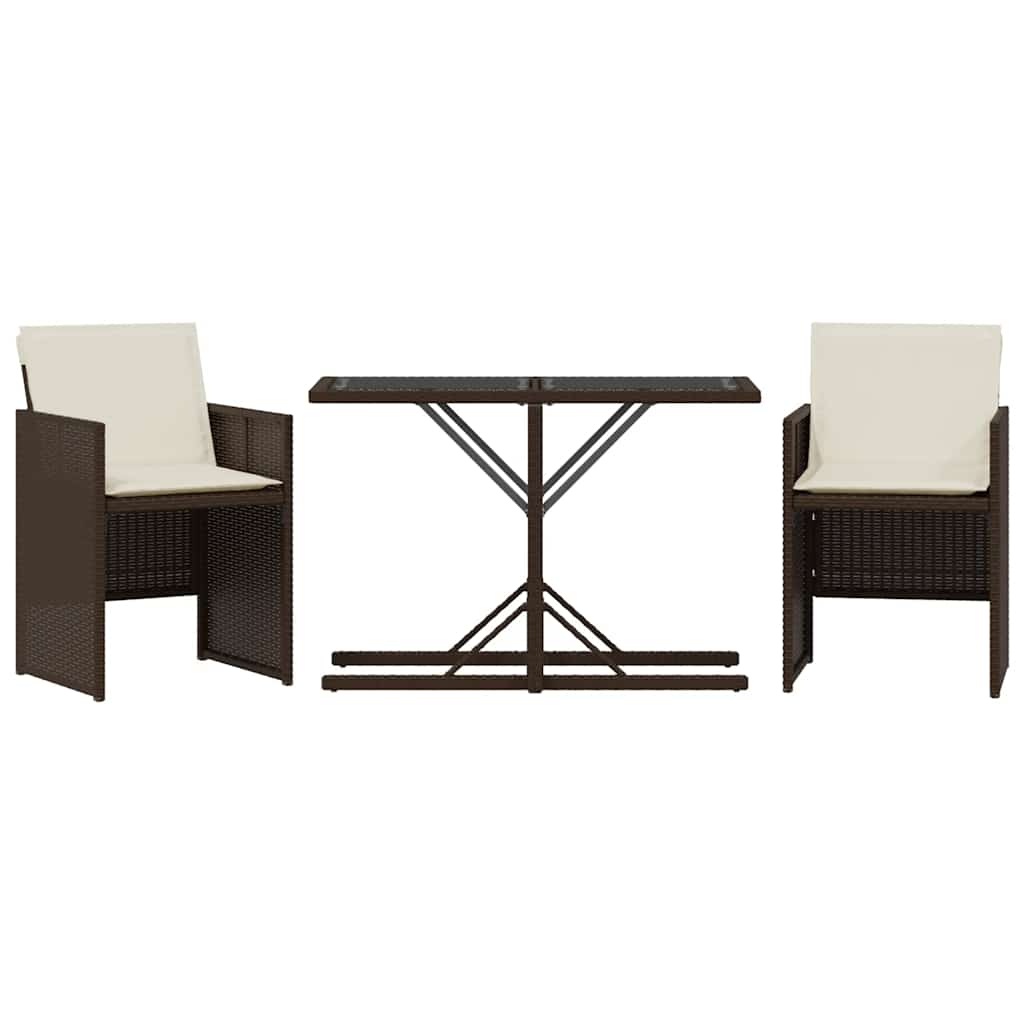 Set Bistrò 3 pz con Cuscini Marrone in Polyrattan | homemem39