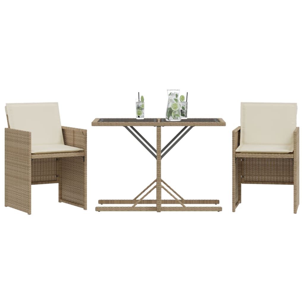 Set da Bistrò 3 pz con Cuscini Beige in Polyrattan | homemem39