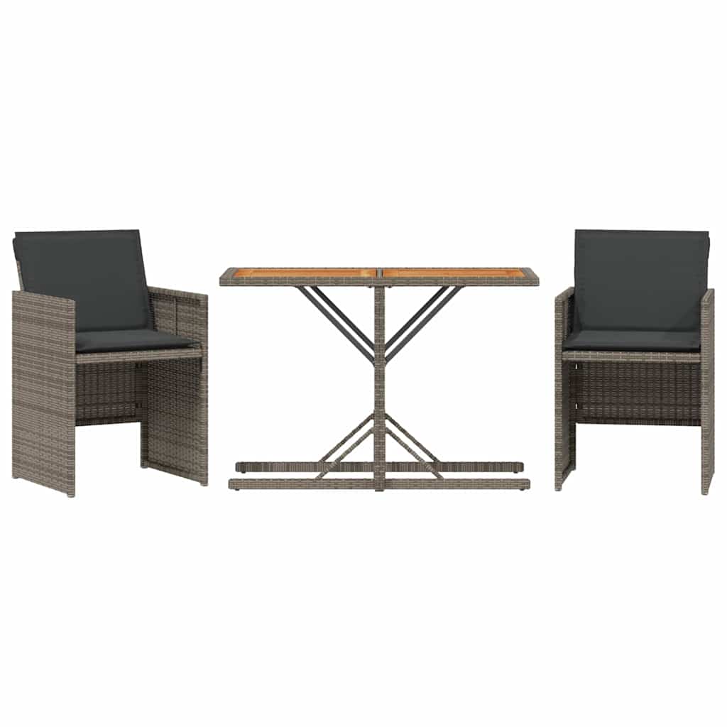 Set da Bistrò 3 pz con Cuscini Grigio in Polyrattan | homemem39