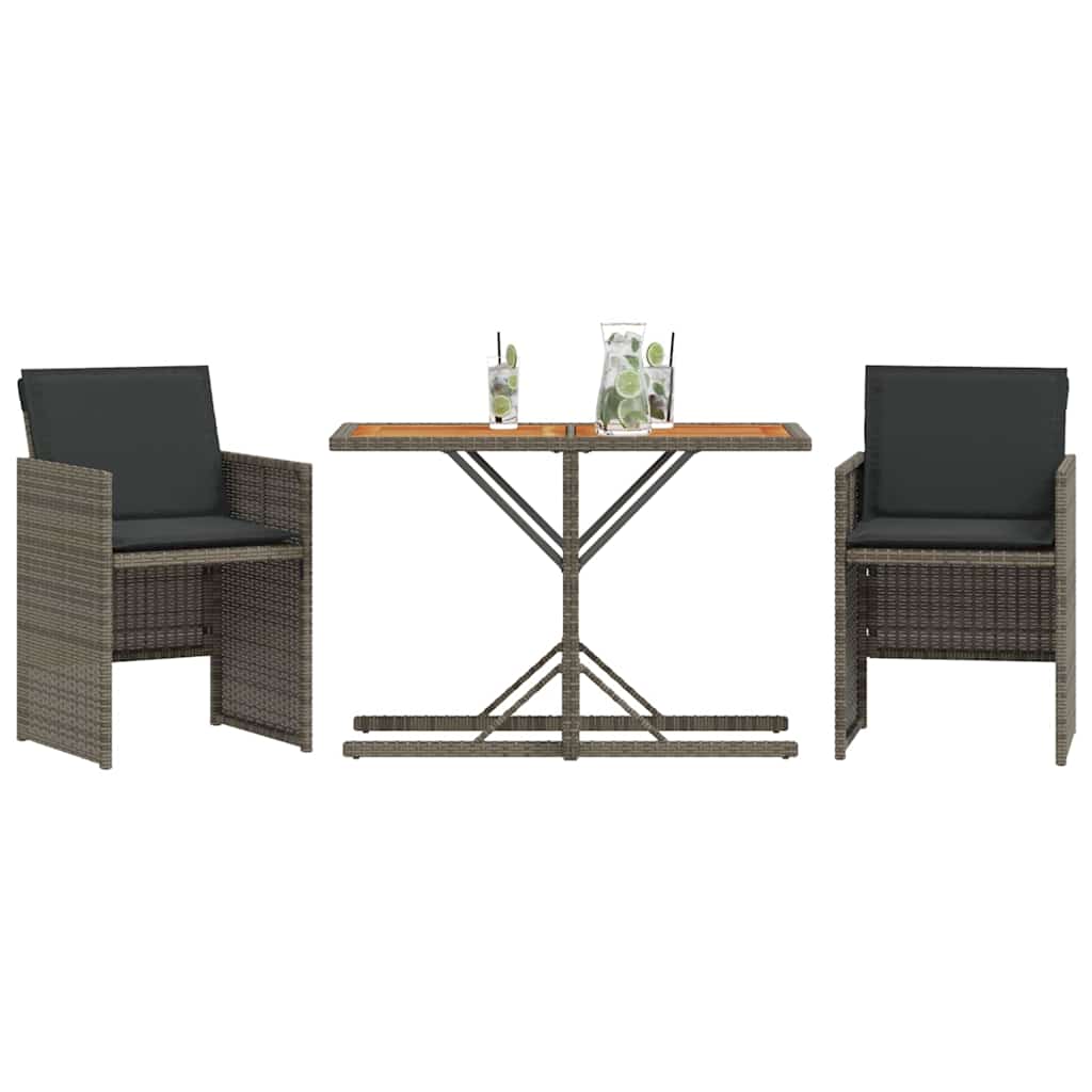 Set da Bistrò 3 pz con Cuscini Grigio in Polyrattan | homemem39