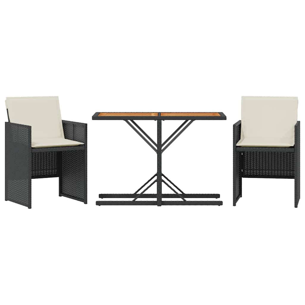 Set da Bistrò 3 pz con Cuscini Nero in Polyrattan | homemem39