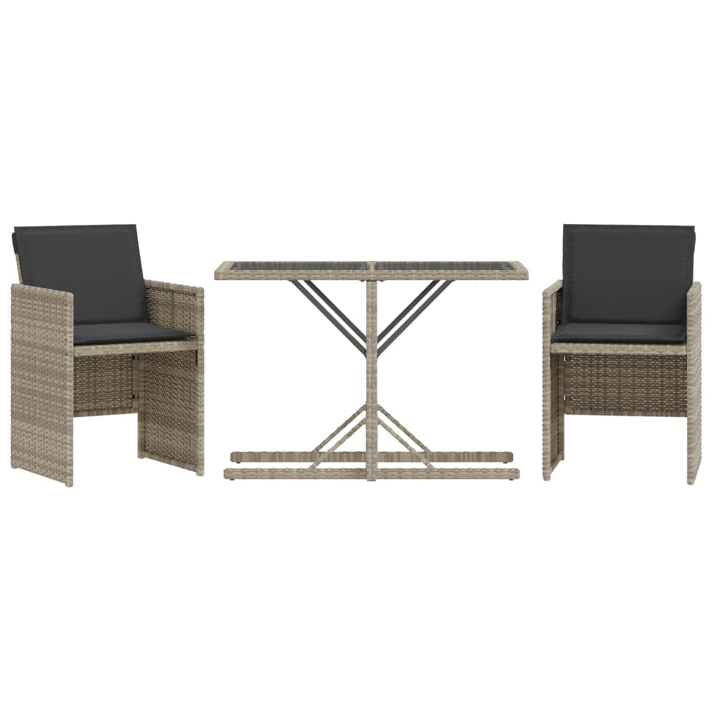 Set da Bistrò 3 pz con Cuscini Grigio Chiaro in Polyrattan