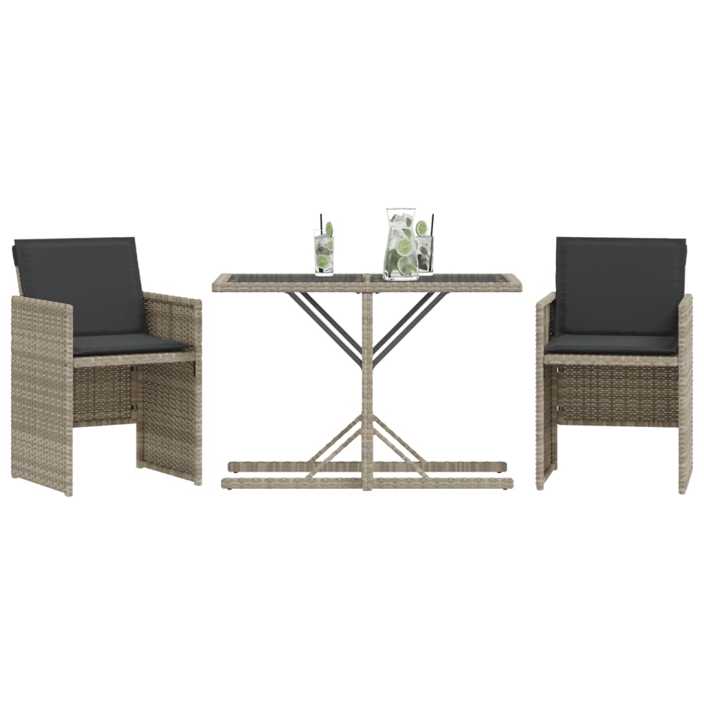 Set da Bistrò 3 pz con Cuscini Grigio Chiaro in Polyrattan