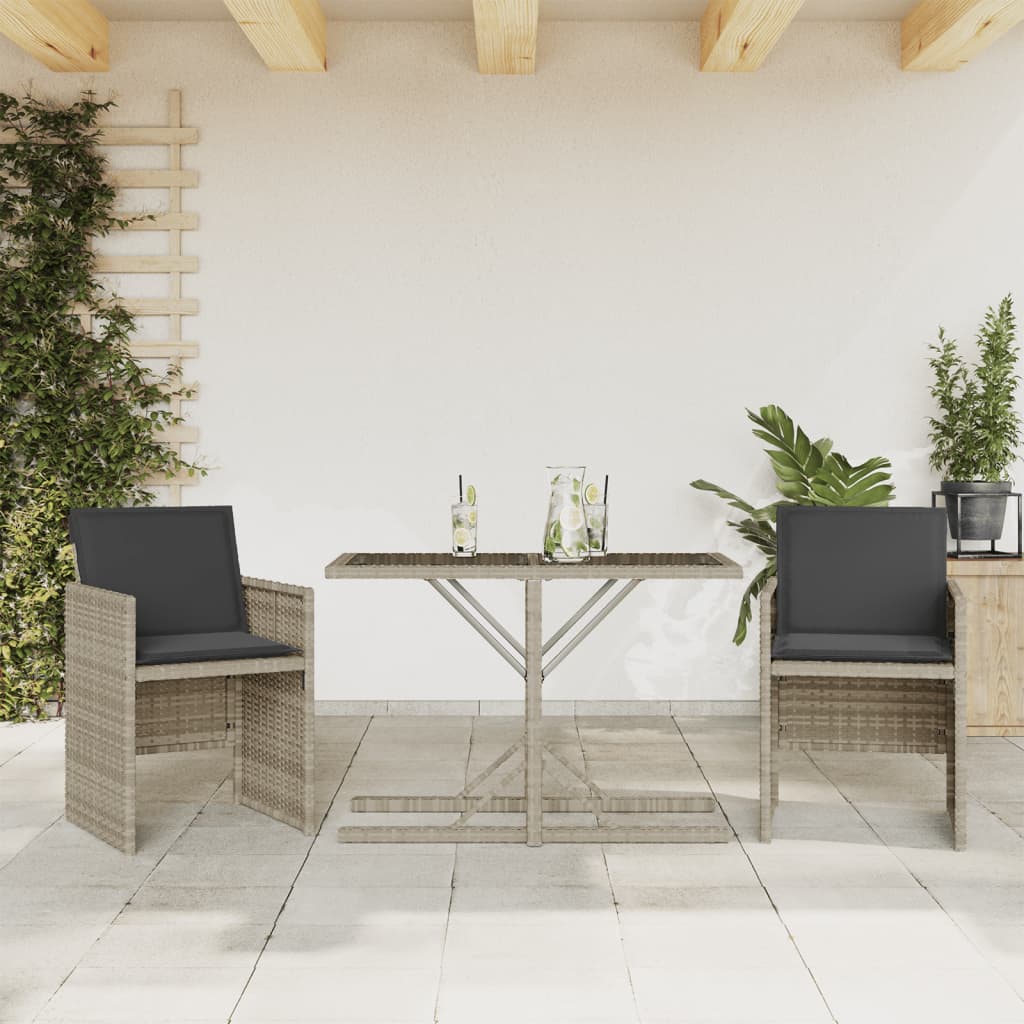 Set da Bistrò 3 pz con Cuscini Grigio Chiaro in Polyrattan