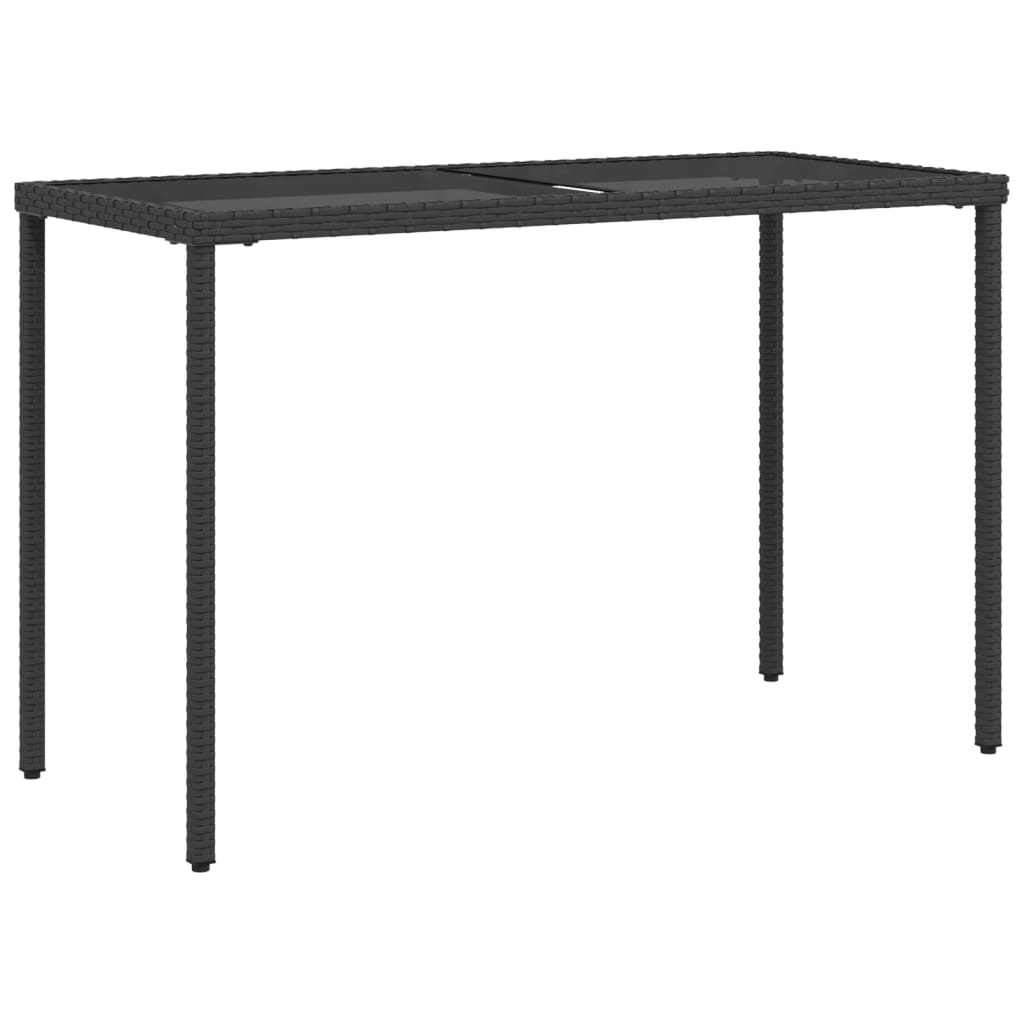 Garden Table Black Glass Top 115x54x74 cm Polyrattan