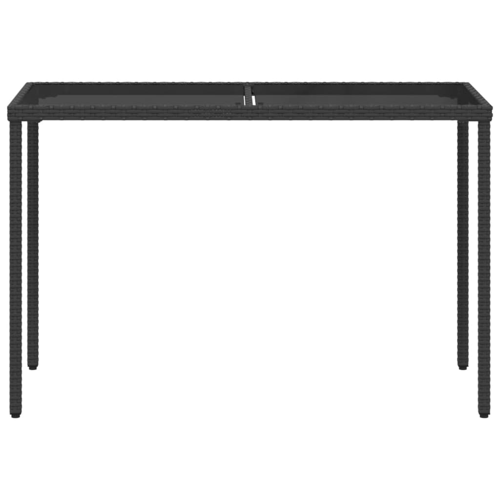 Garden Table Black Glass Top 115x54x74 cm Polyrattan