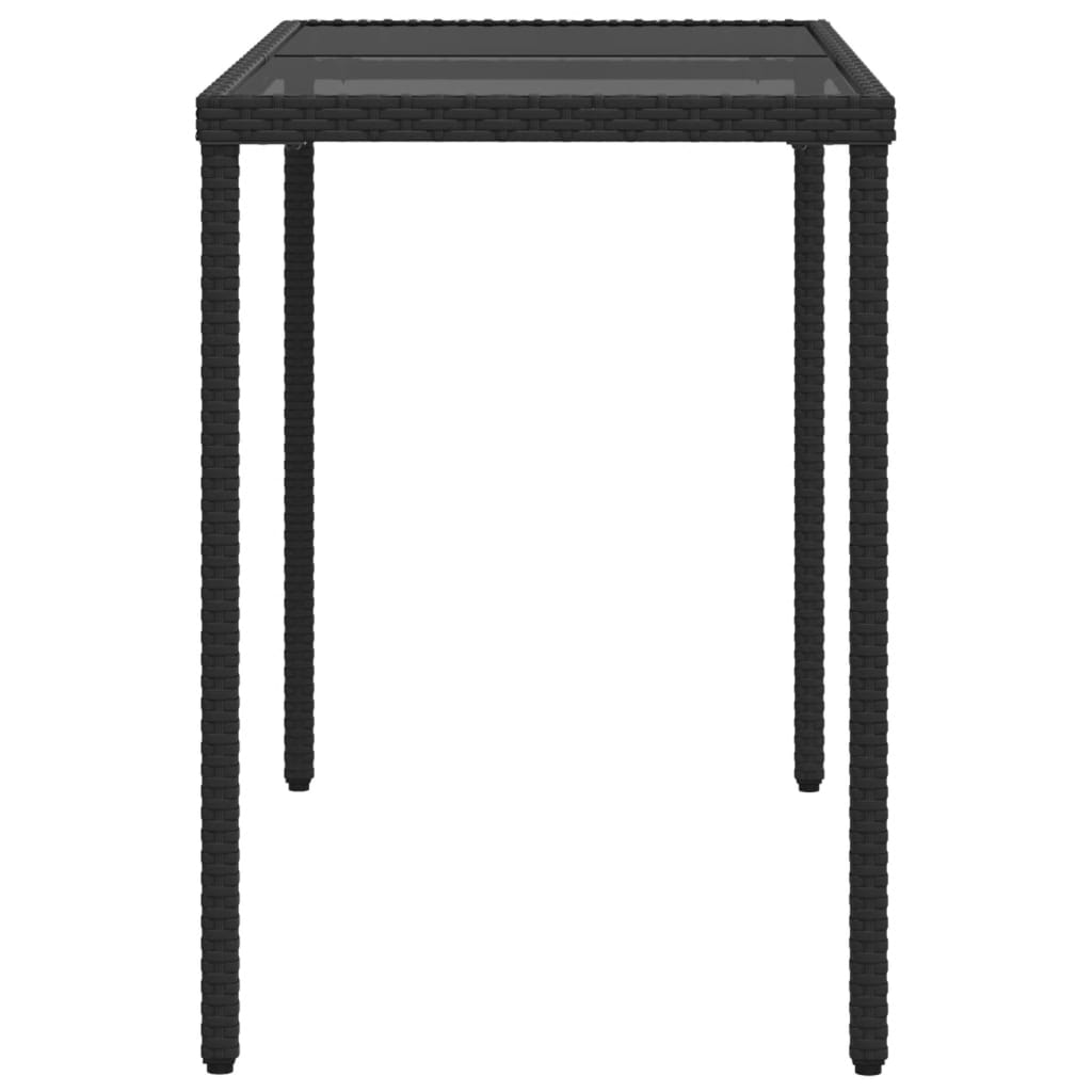 Garden Table Black Glass Top 115x54x74 cm Polyrattan