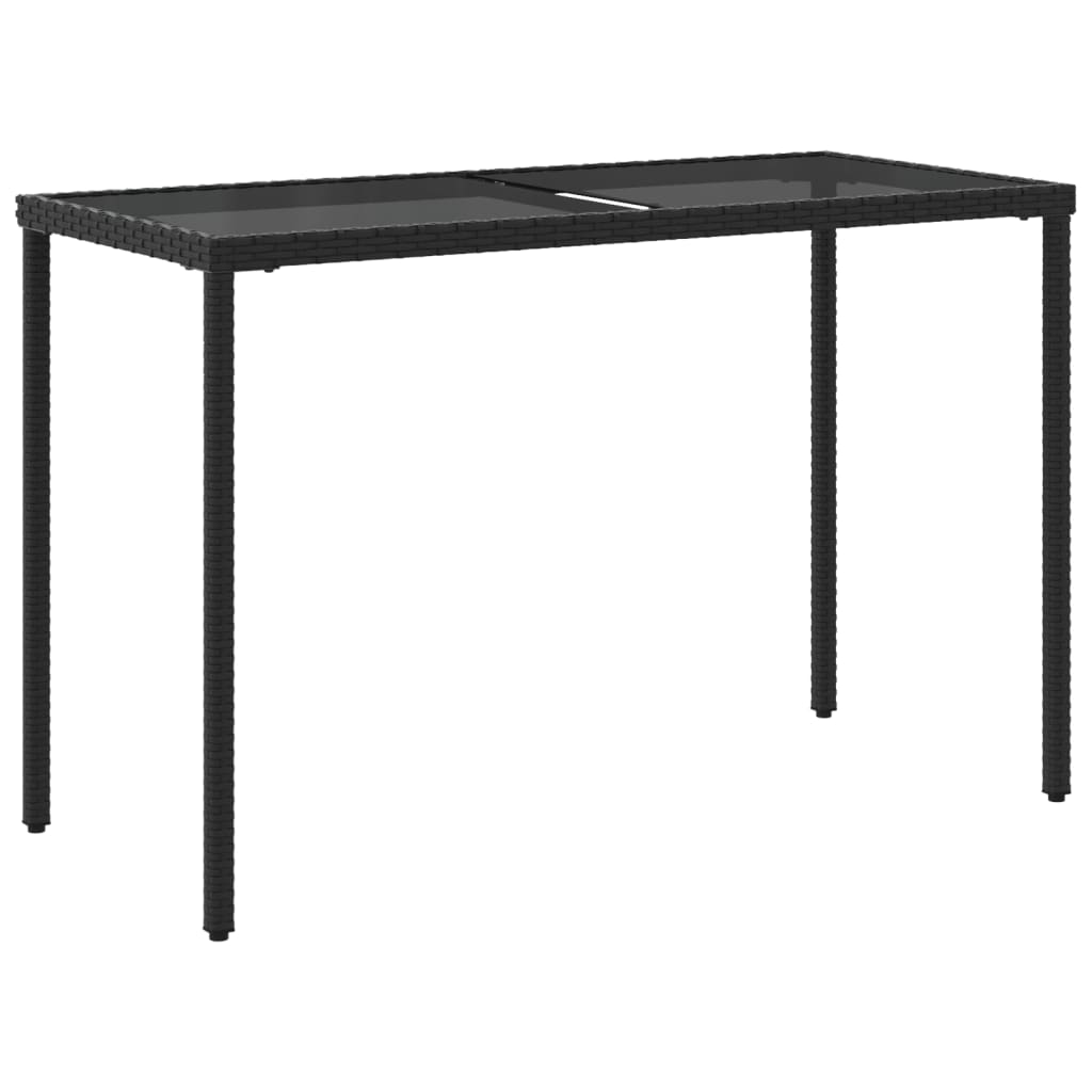 Garden Table Black Glass Top 115x54x74 cm Polyrattan