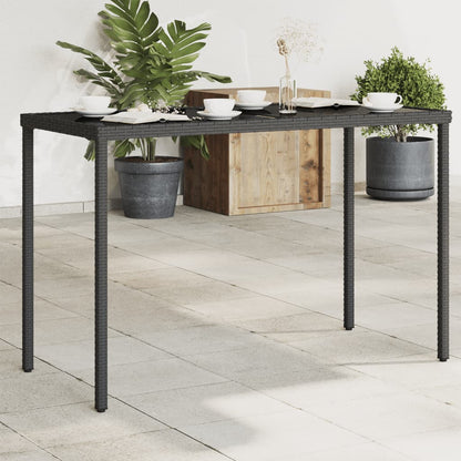 Garden Table Black Glass Top 115x54x74 cm Polyrattan