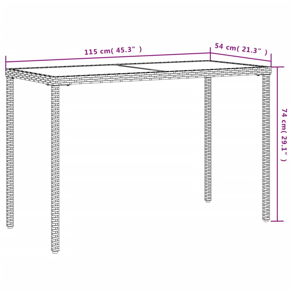 Garden Table Gray Glass Top 115x54x74cm Polyrattan