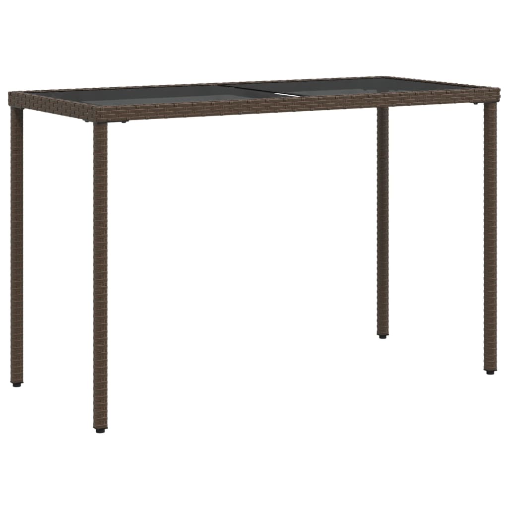 Garden Table with Brown Glass Top 115x54x74 cm Polyrattan