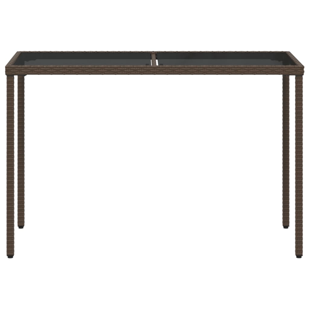 Garden Table with Brown Glass Top 115x54x74 cm Polyrattan