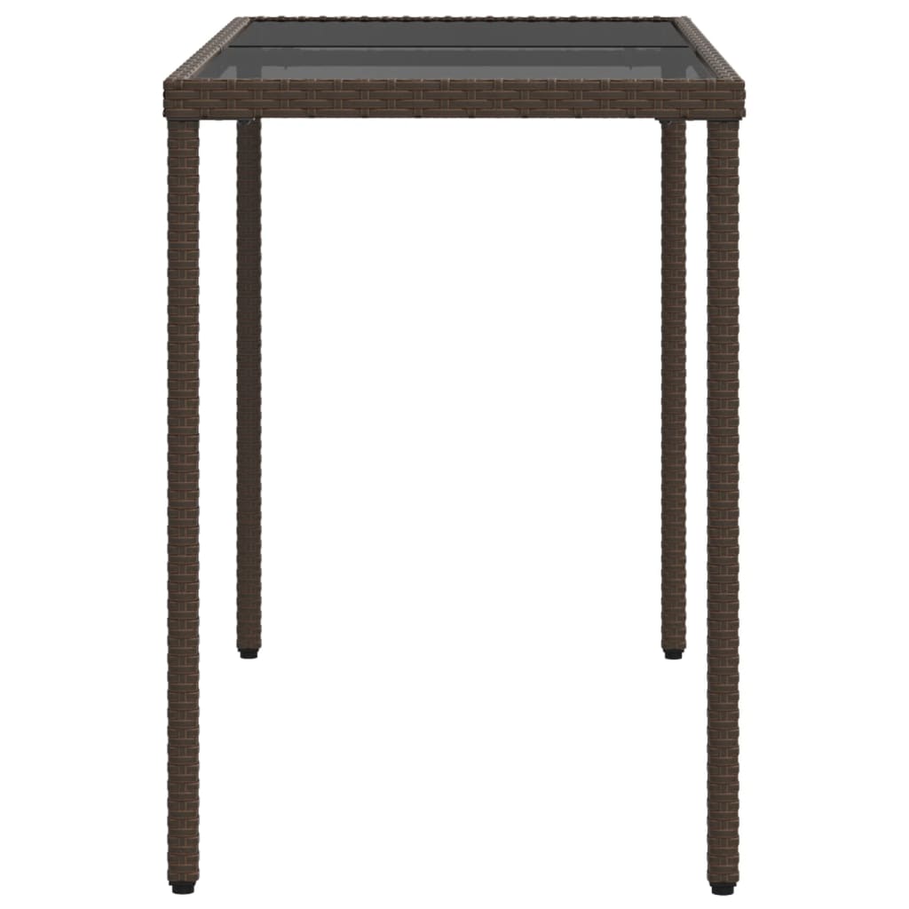 Garden Table with Brown Glass Top 115x54x74 cm Polyrattan