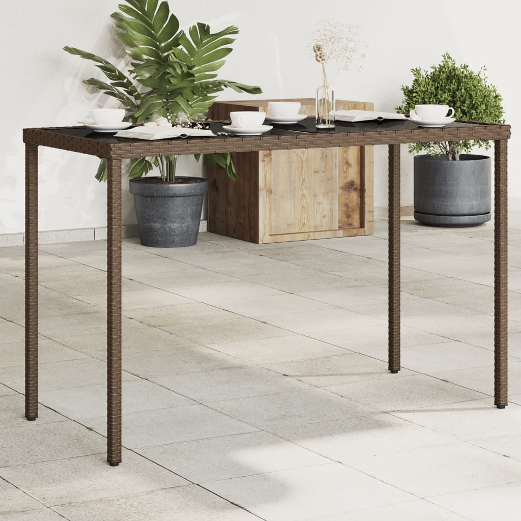 Garden Table with Brown Glass Top 115x54x74 cm Polyrattan