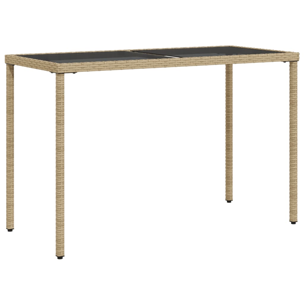 Tavolo da Giardino con Piano Vetro Beige 115x54x74cm Polyrattan