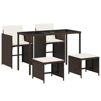 Set da Pranzo da Giardino 5pz con Cuscini in Polyrattan Marrone | homemem39