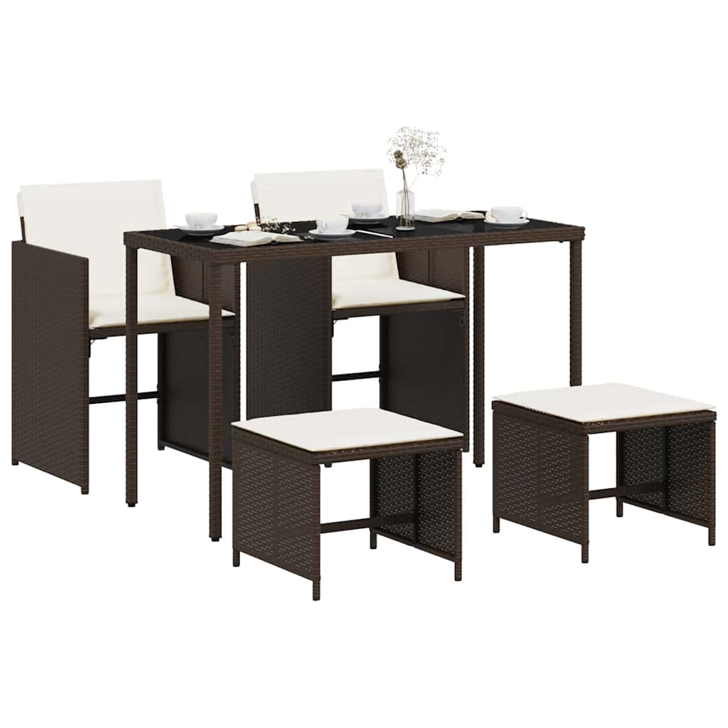 Set da Pranzo da Giardino 5pz con Cuscini in Polyrattan Marrone | homemem39