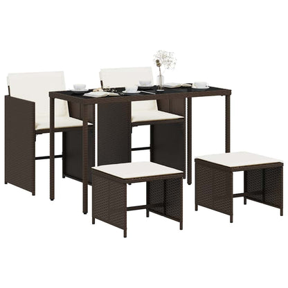 Set da Pranzo da Giardino 5pz con Cuscini in Polyrattan Marrone | homemem39