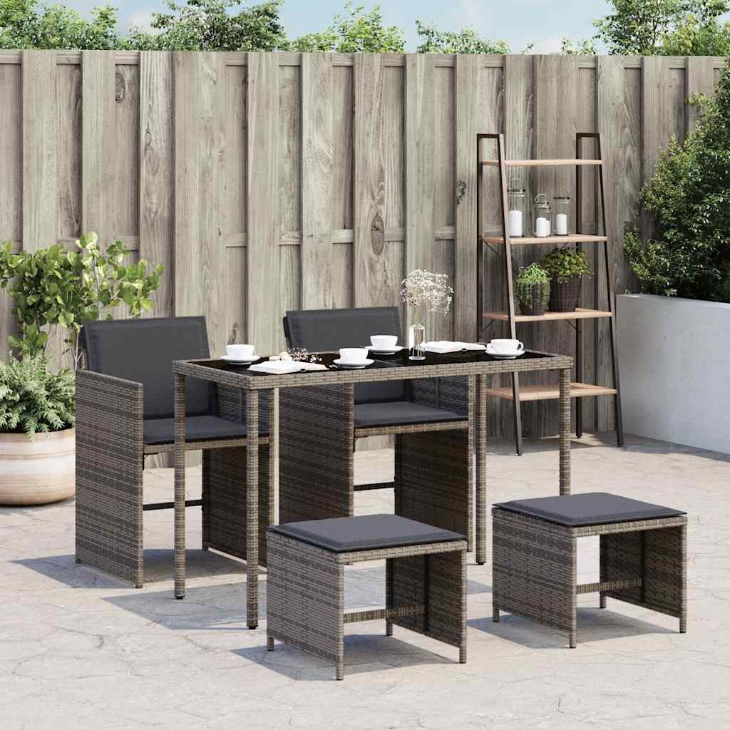 Set da Pranzo da Giardino 5 pz con Cuscini in Polyrattan Grigio