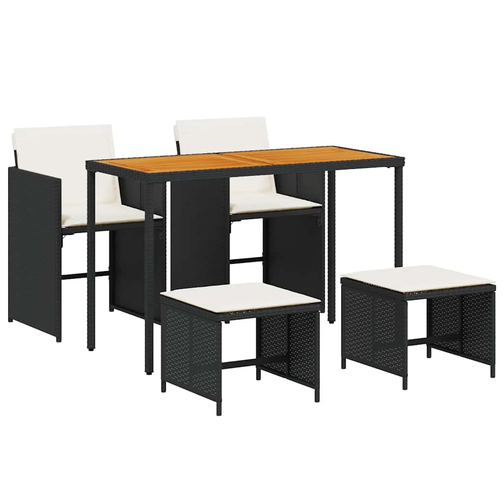 Set da Pranzo da Giardino 5 pz Nero con Cuscini in Polyrattan | homemem39
