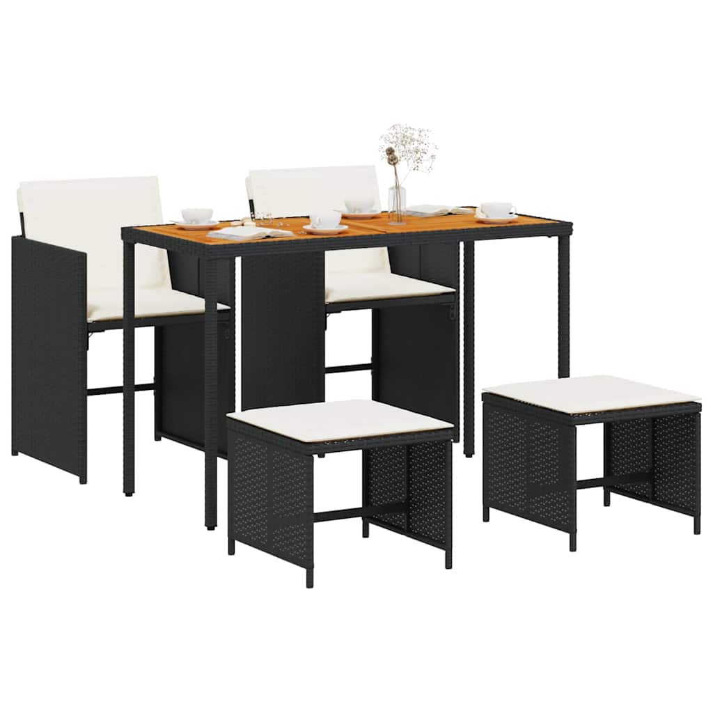Set da Pranzo da Giardino 5 pz Nero con Cuscini in Polyrattan | homemem39