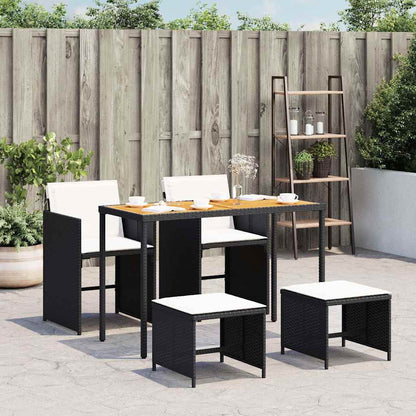 Set da Pranzo da Giardino 5 pz Nero con Cuscini in Polyrattan | homemem39