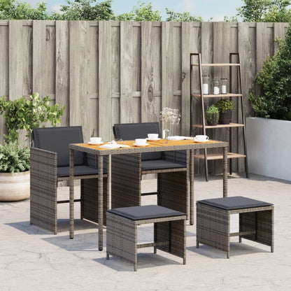 Set da Pranzo da Giardino 5 pz con Cuscini in Polyrattan Grigio