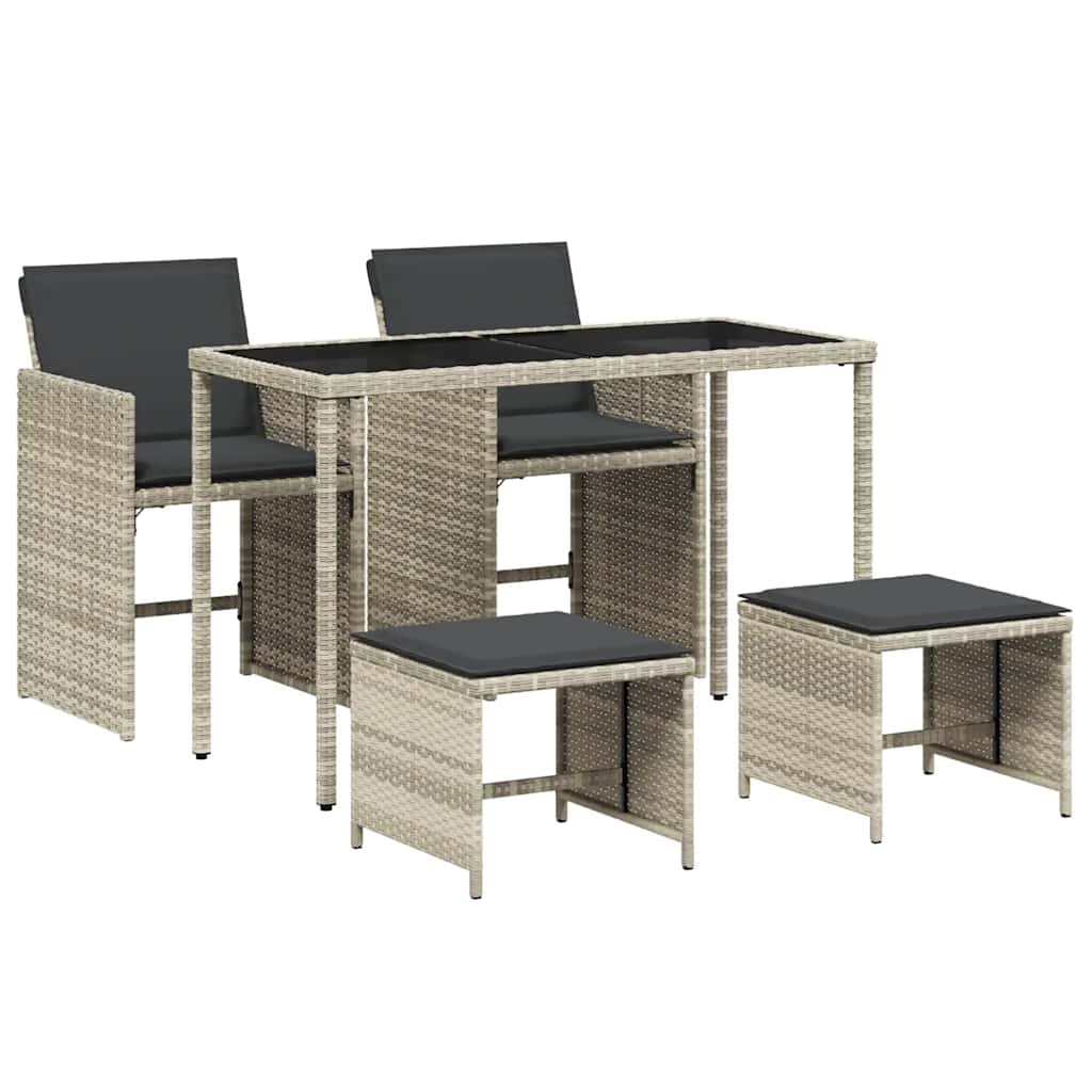 Set Pranzo da Giardino 5pz con Cuscini Grigio Chiaro Polyrattan | homemem39